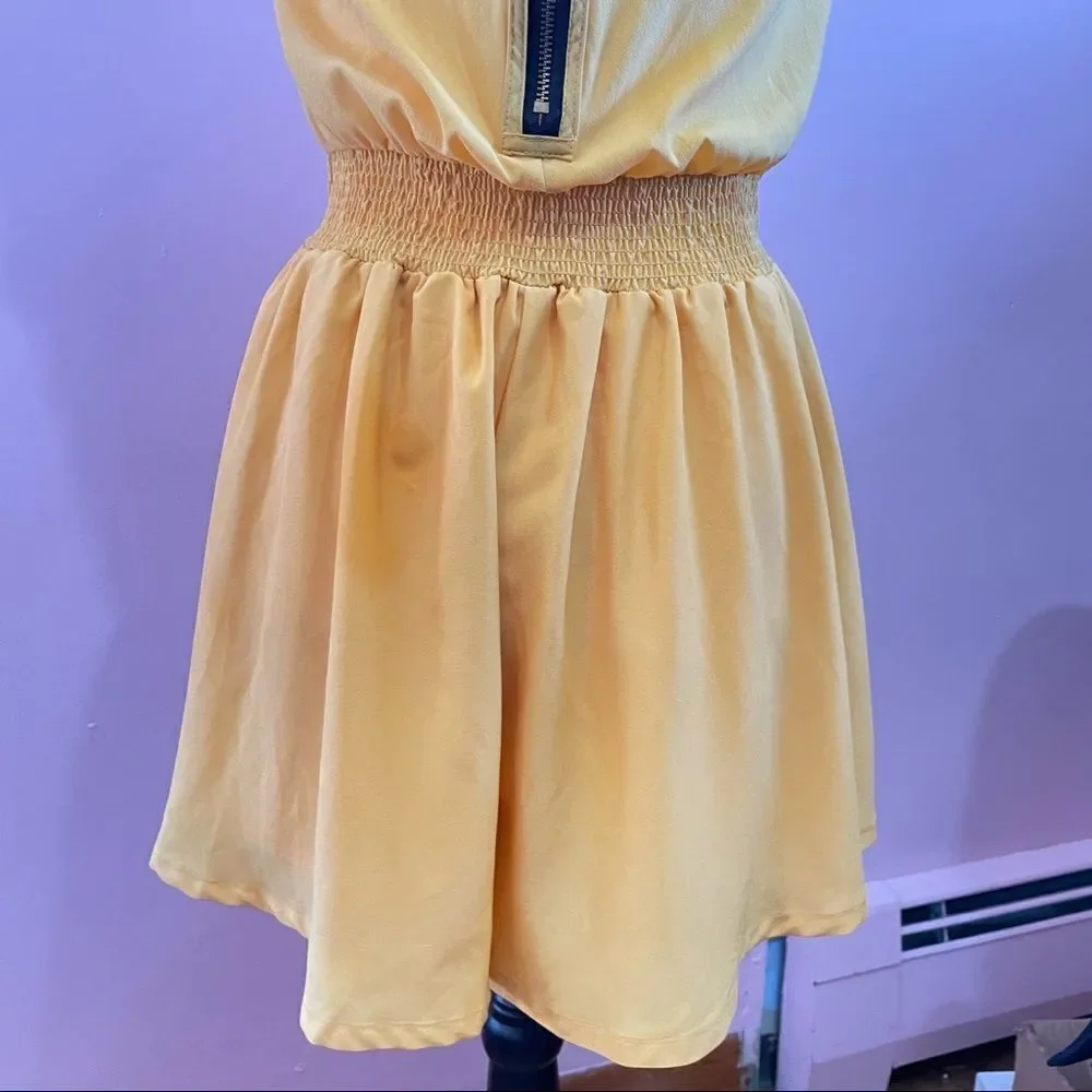 Hollywould Goldenrod Flowy Lace Wasp Waist Romper
